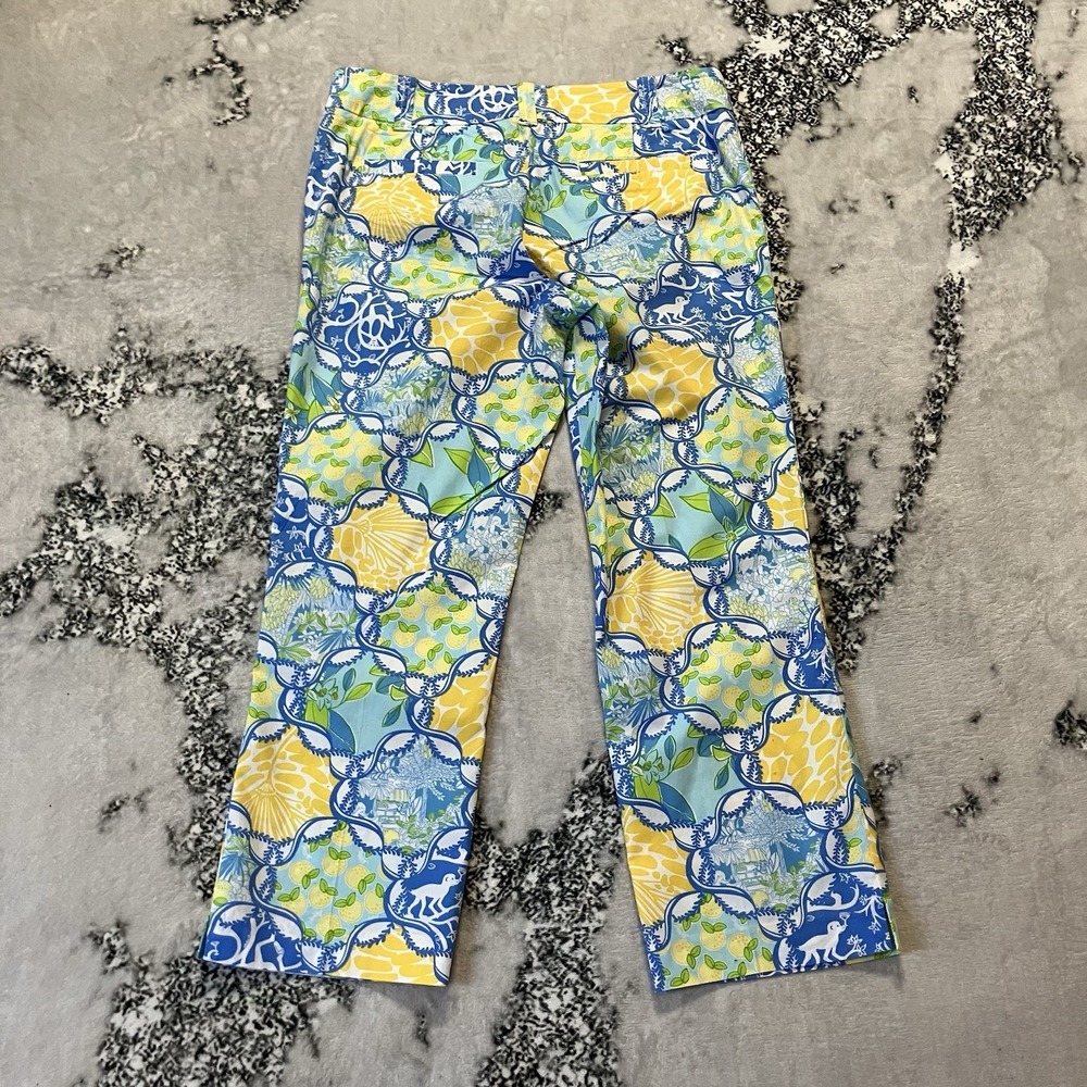 Lilly Pulitzer Pants‎ Womens Size 10 Monkey Lemon Cotton Blend Print Capri - Picture 6 of 8